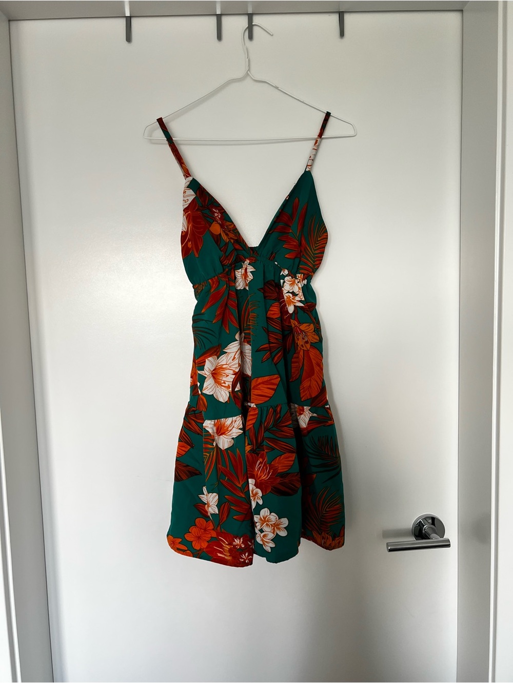 SHEIN Teal Floral V-Neck Mini Dress with Orange & White Blooms